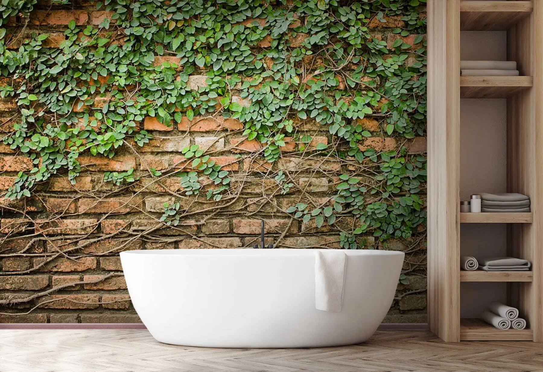 murales de pared Papel pintado de pared de ladrillo con hojas u53037