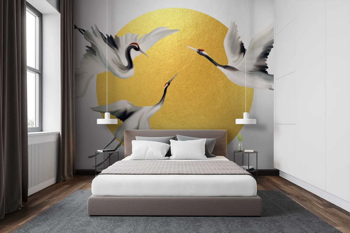 murales de pared Grullas en vuelo antes del círculo solar u79625