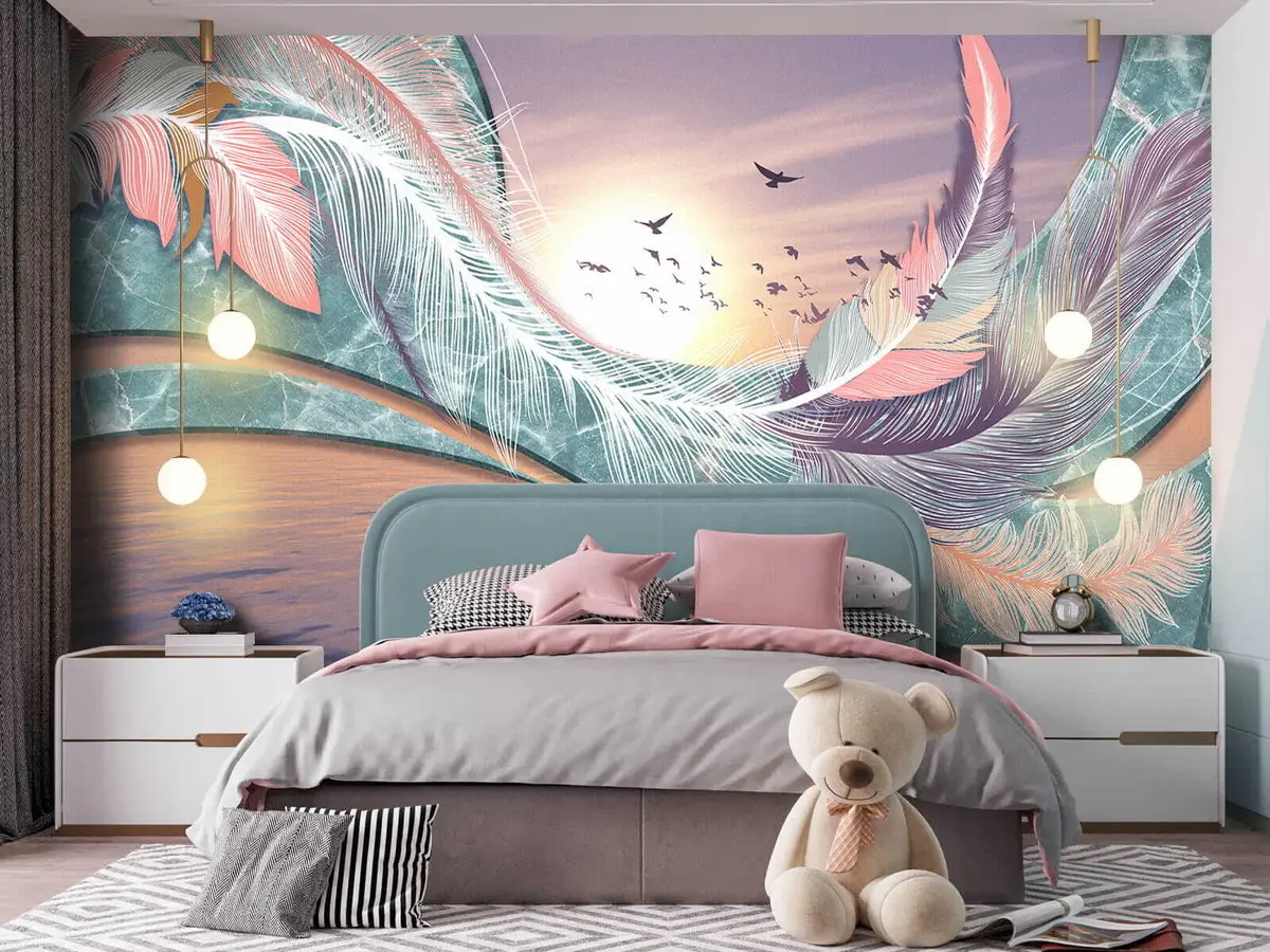 murales de pared Plumas en el mar al atardecer u59821