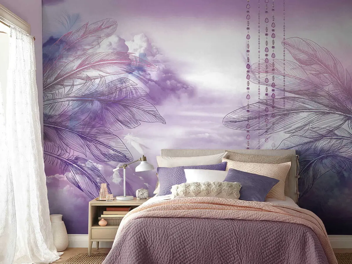 murales de pared Plumas moradas en las nubes u59822