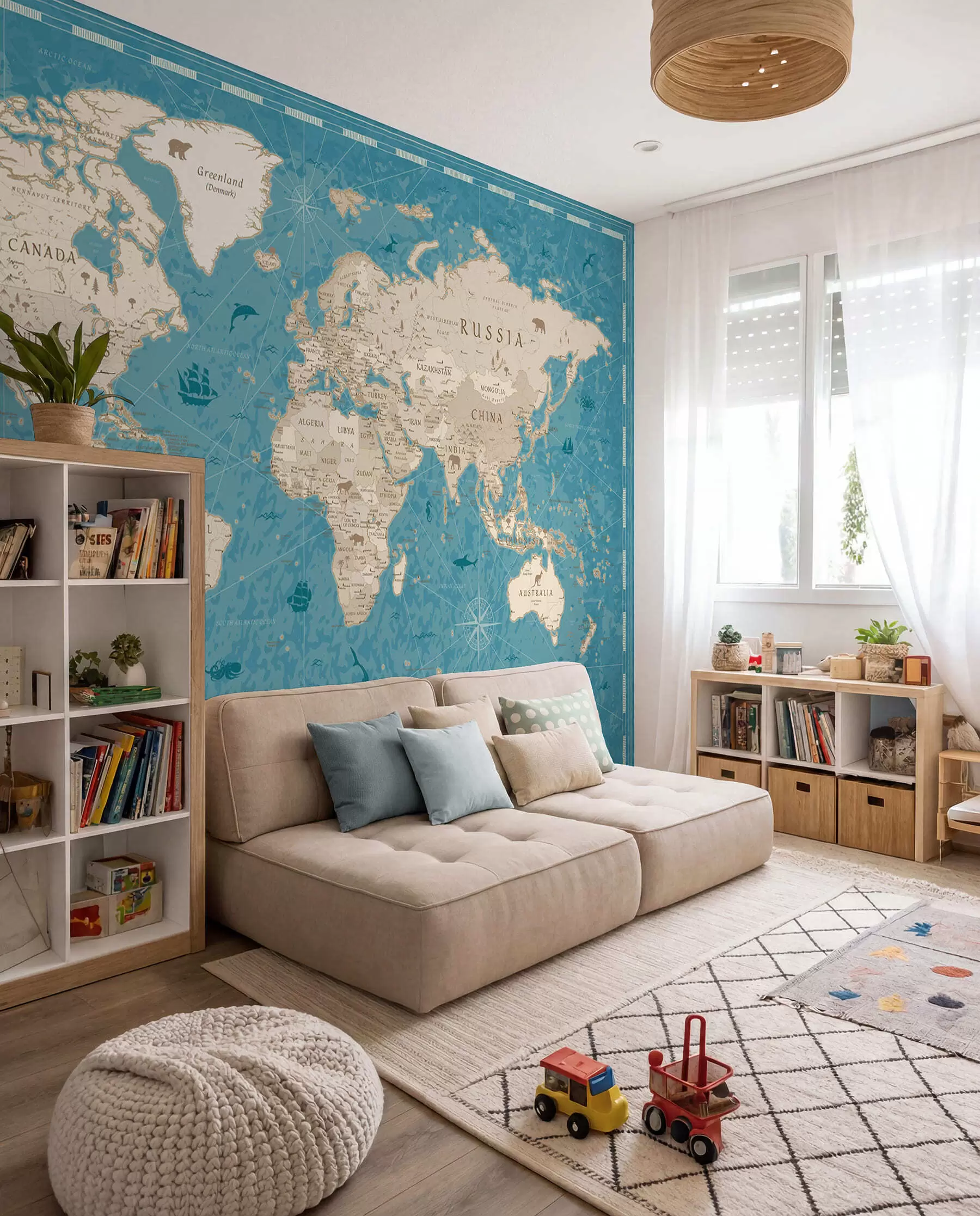 murales de pared Atlas antiguo en turquesa u50378