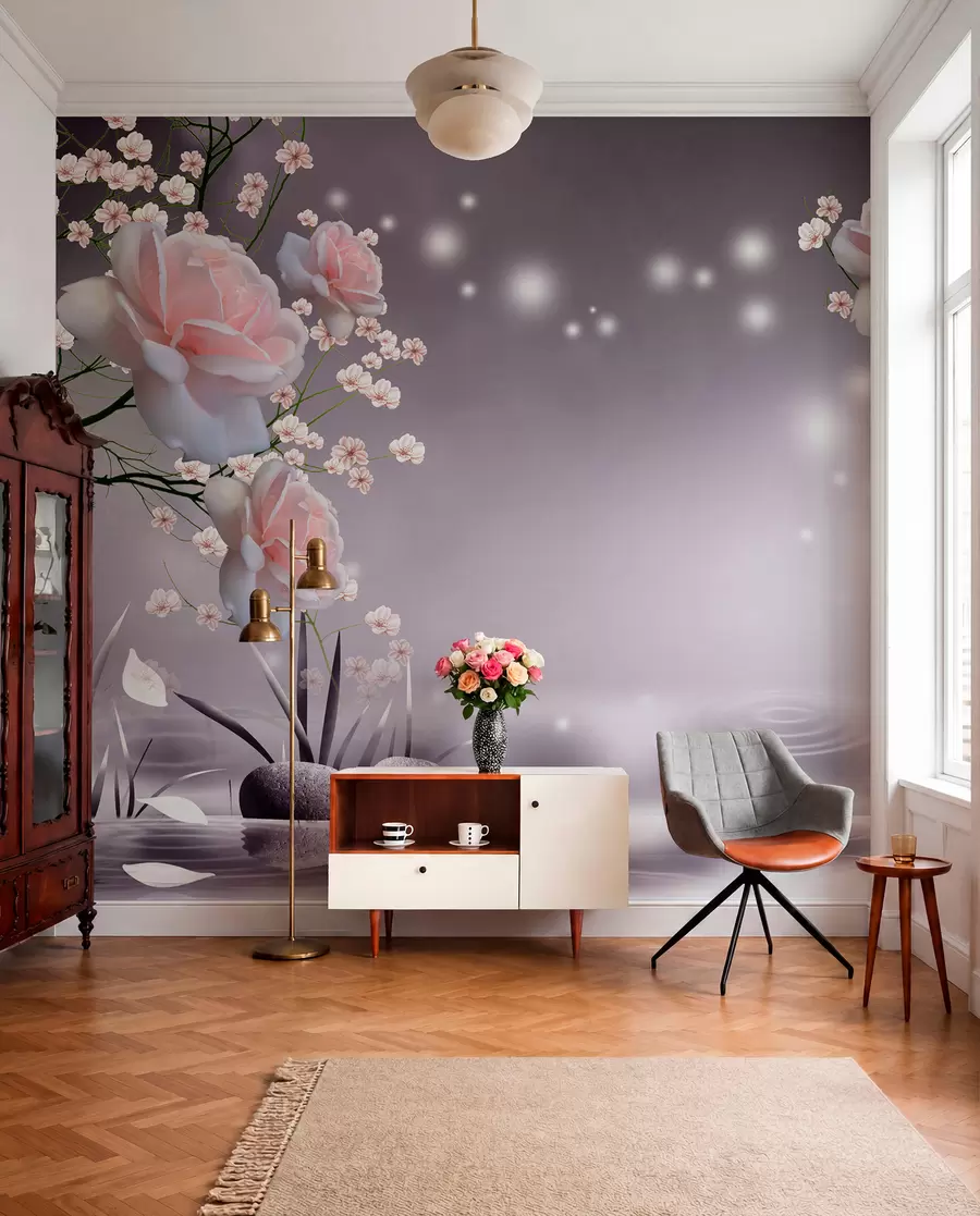 murales de pared Rosas y puntos de luz u01045
