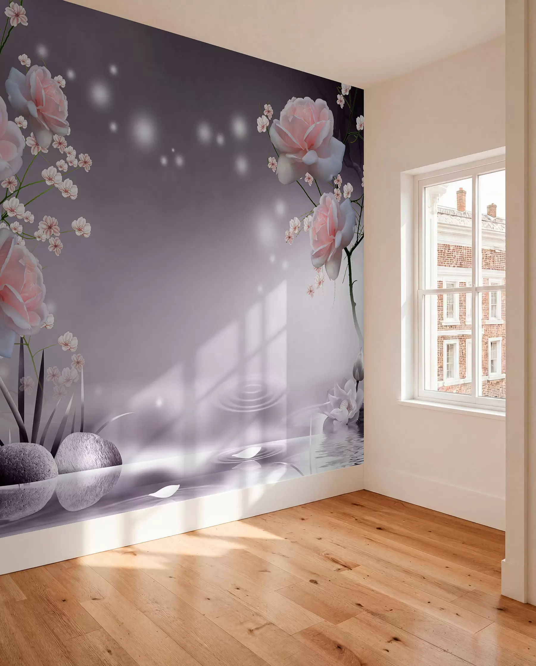 murales de pared Rosas en ondas de agua u01045