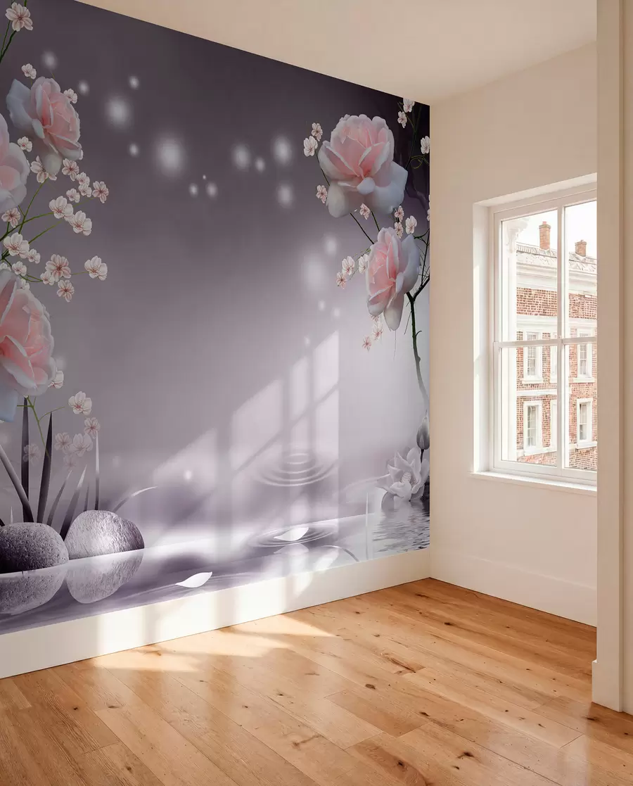 murales de pared Rosas en ondas de agua u01045