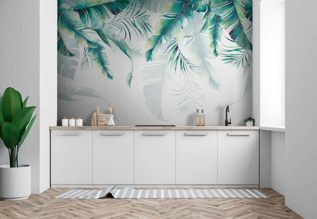 murales de pared Hojas de palma de acuarela u03394