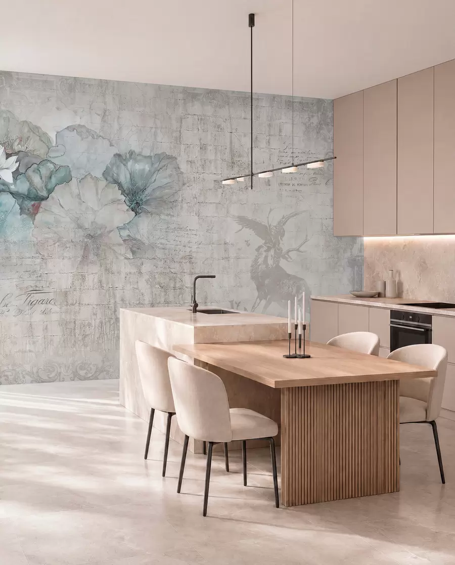 murales de pared Flores y caza en estilo grunge u04724
