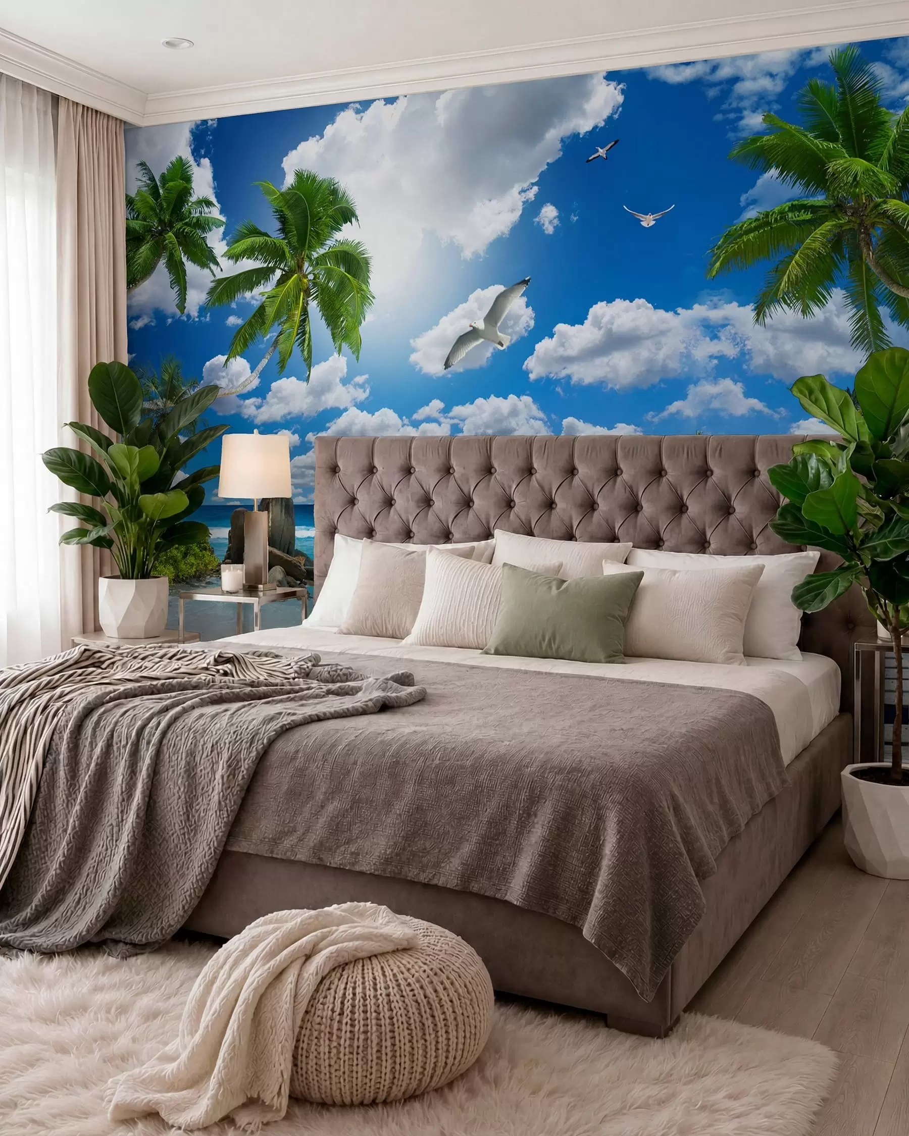 murales de pared Palmeras junto al agua azul u06969