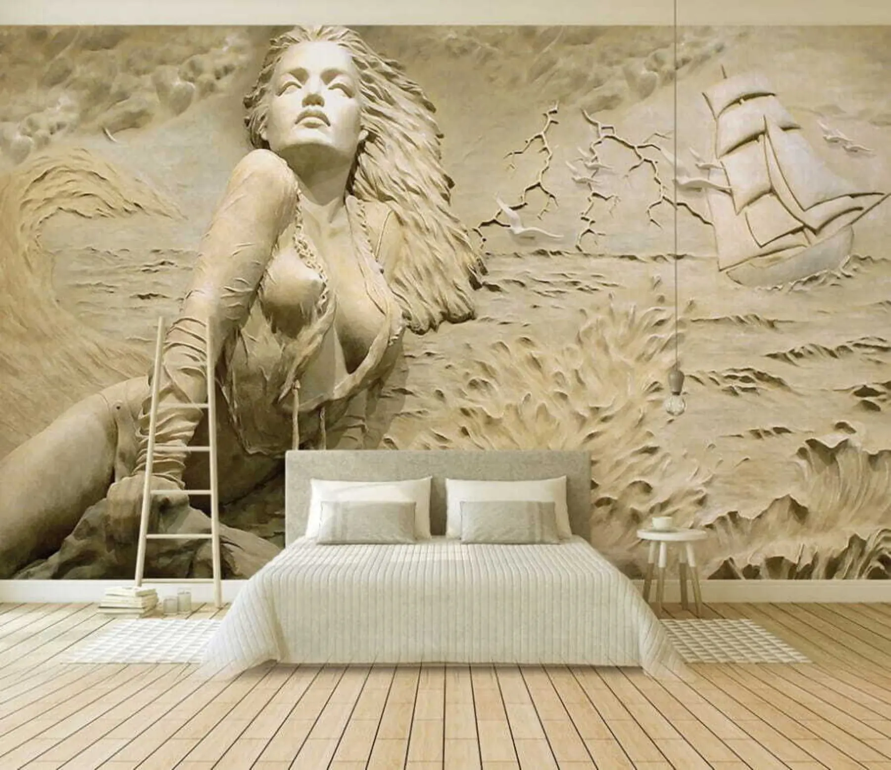 murales de pared sirena en la roca u08057