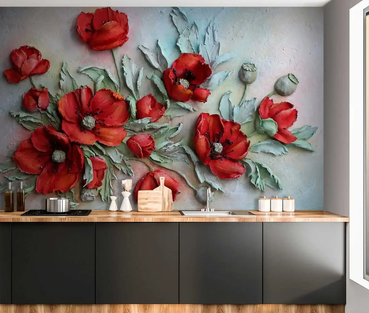 murales de pared Amapolas 3d u12788