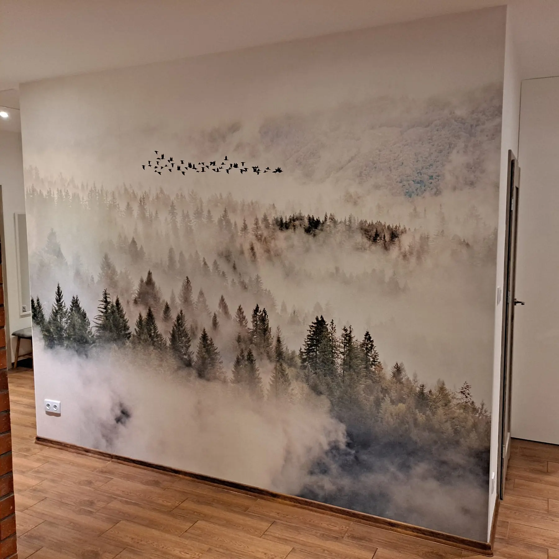 murales de pared Bosque de niebla y pájaros u13823