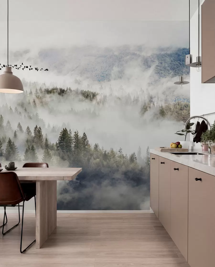 murales de pared Bosque de niebla y pájaros u13823