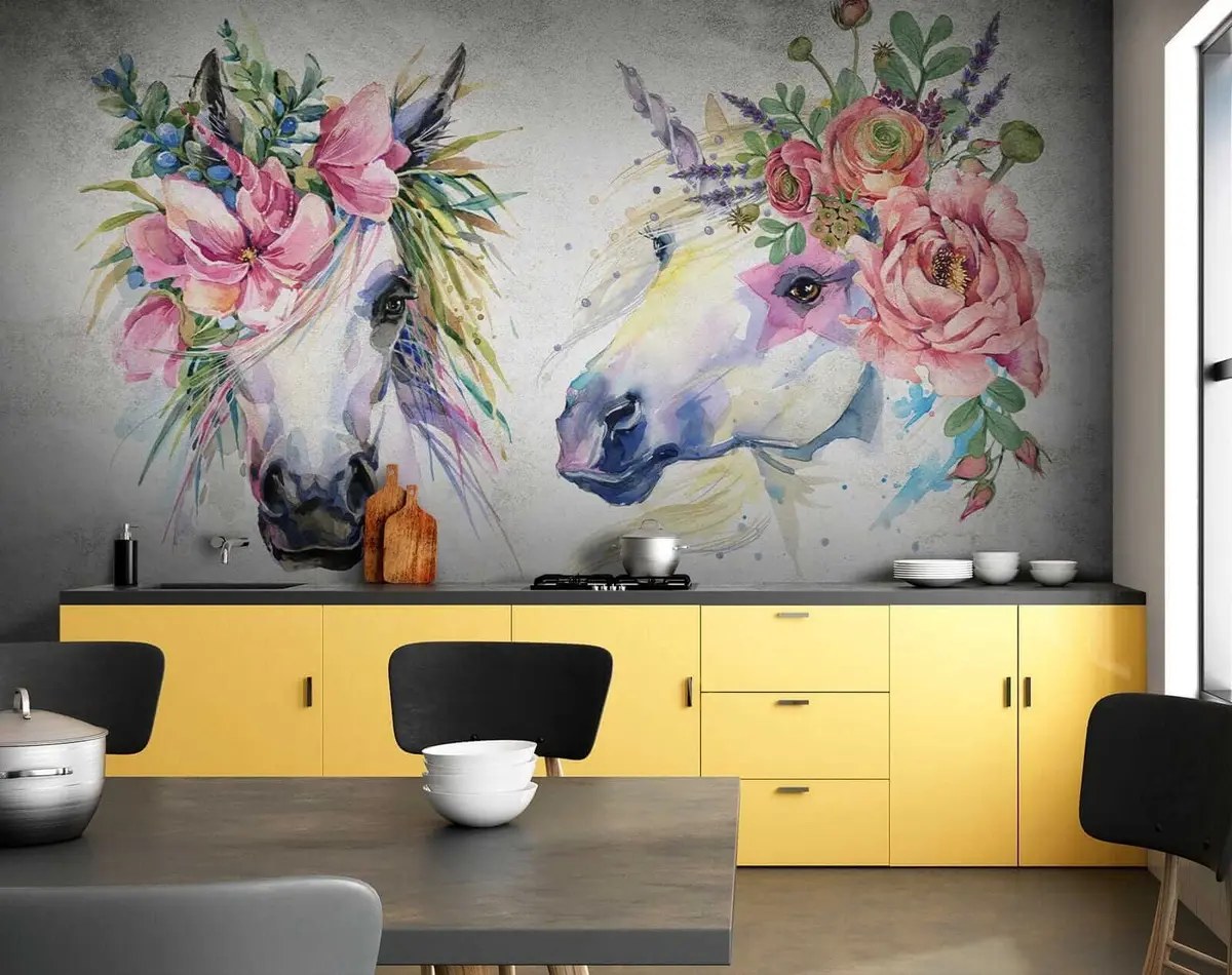 murales de pared Caballos con flores u14264