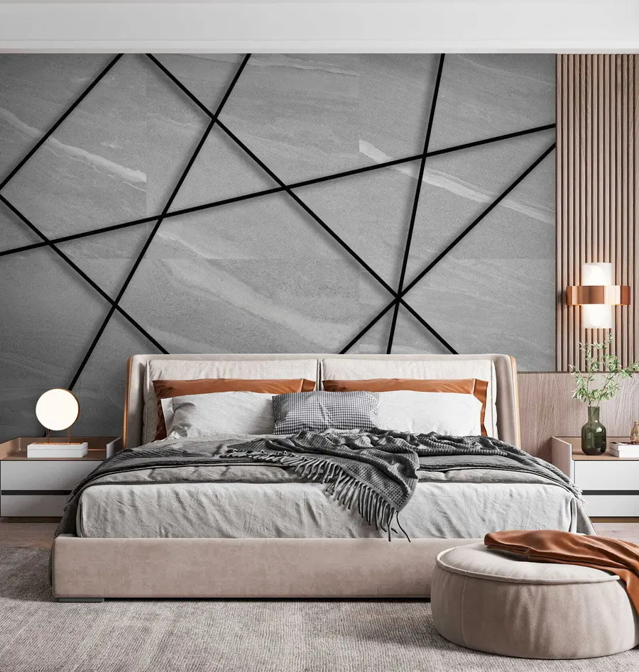 murales de pared Mármol gris y líneas negras u16341