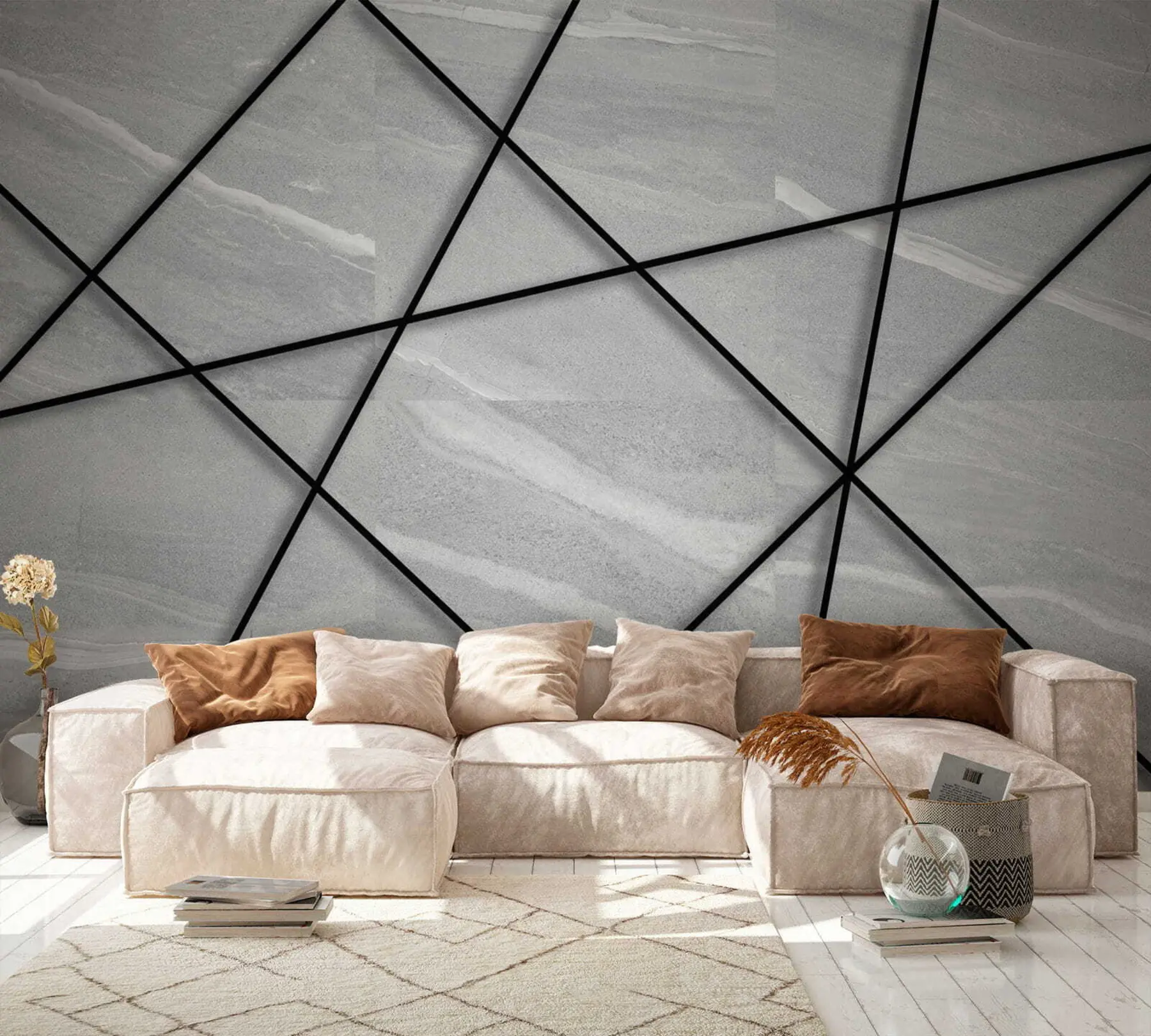 murales de pared Mármol gris y líneas negras u16341