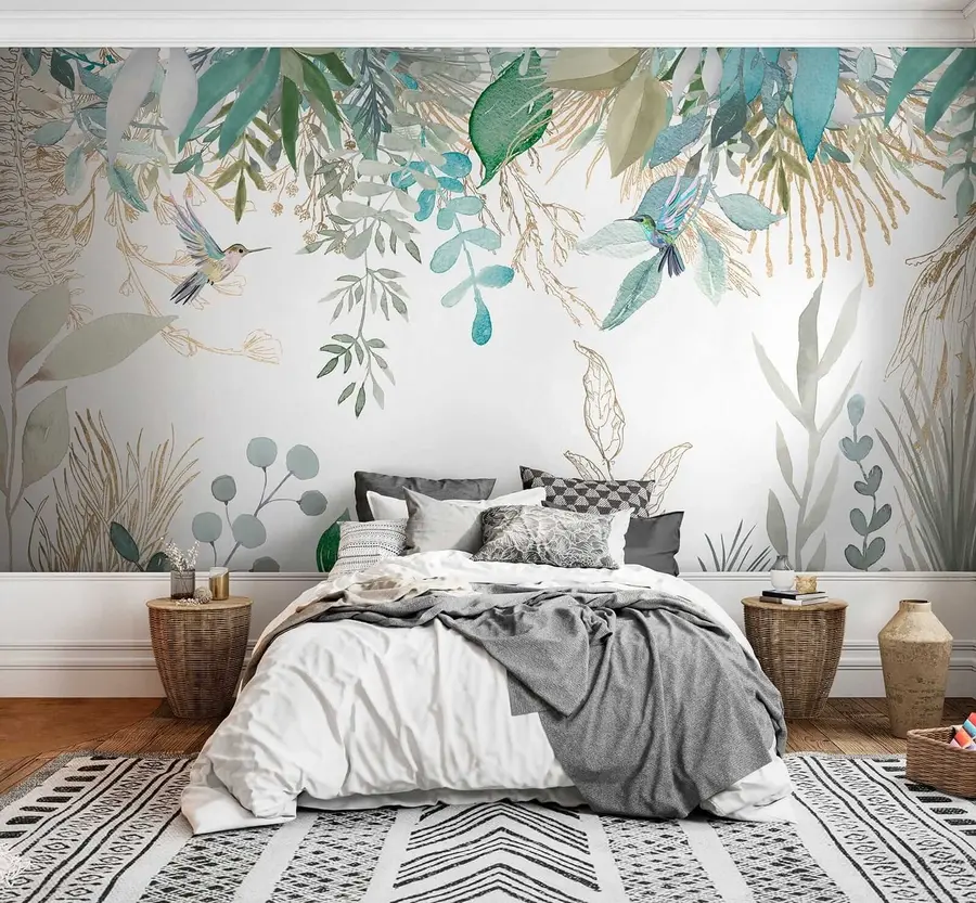murales de pared Plantas exóticas y colibríes u17579