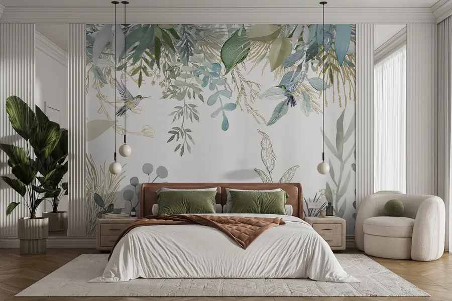 murales de pared Plantas exóticas y colibríes u17579
