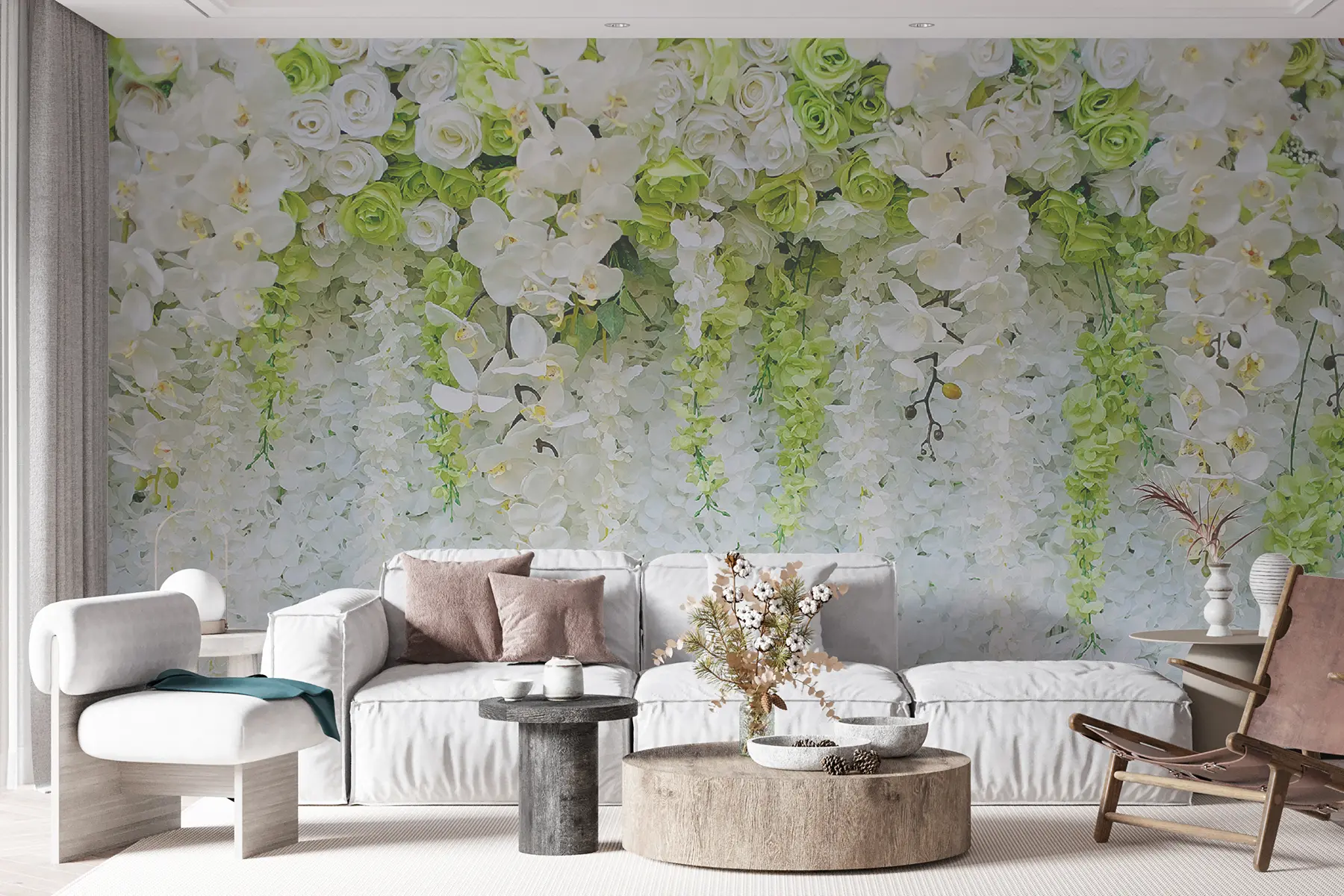 murales de pared Rosas y orquídeas colgantes u17939