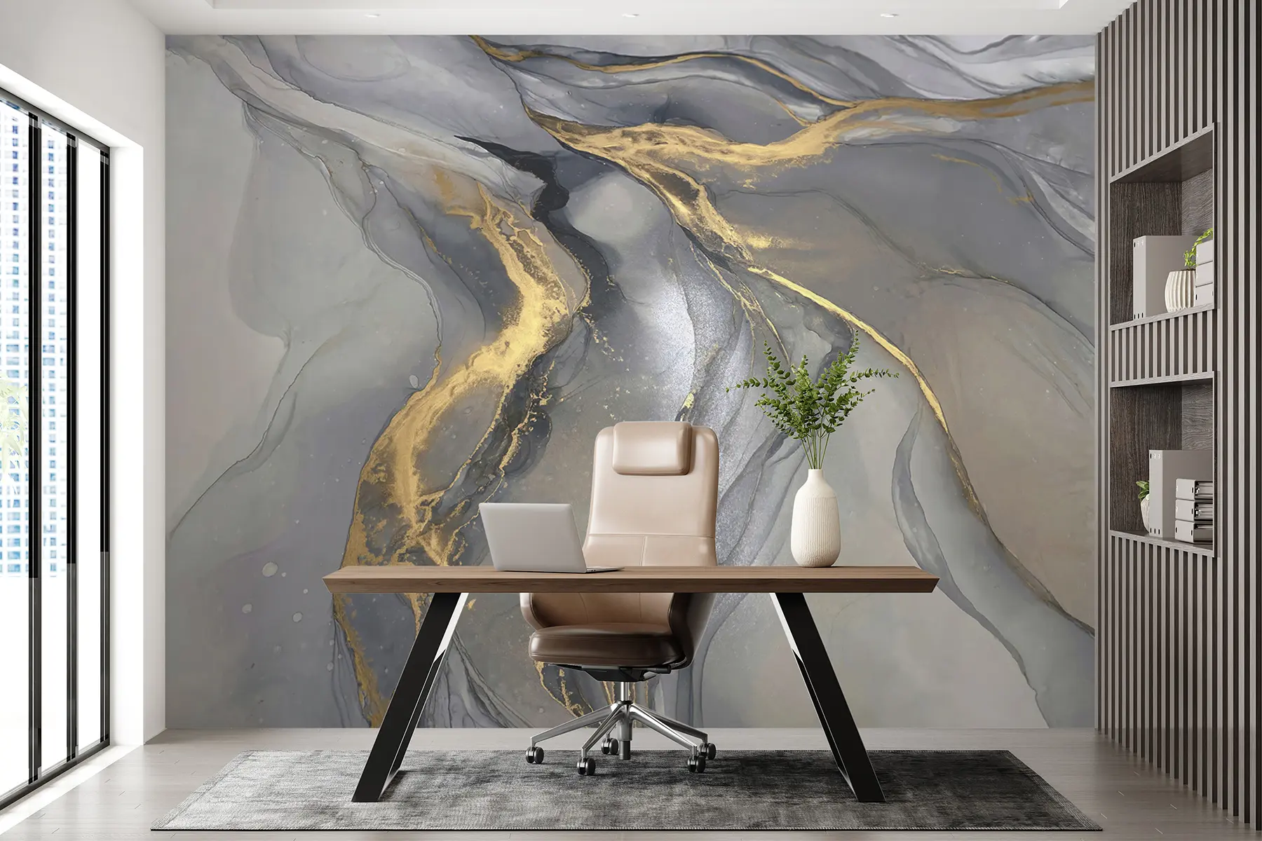murales de pared Mármol gris-amarillo, arte fluido u18250