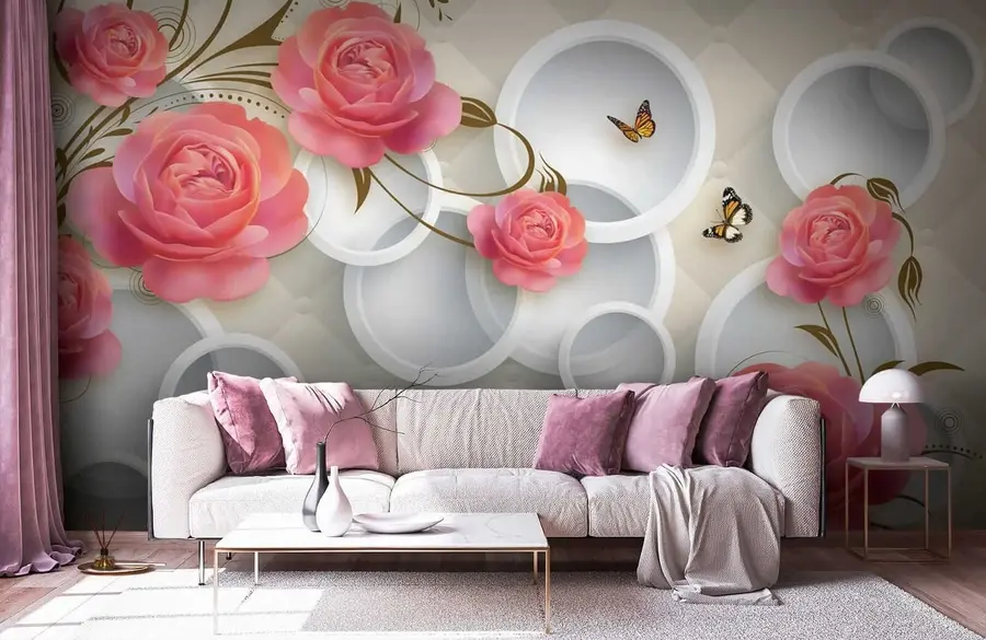 murales de pared Rosas rosadas y rizos u22883