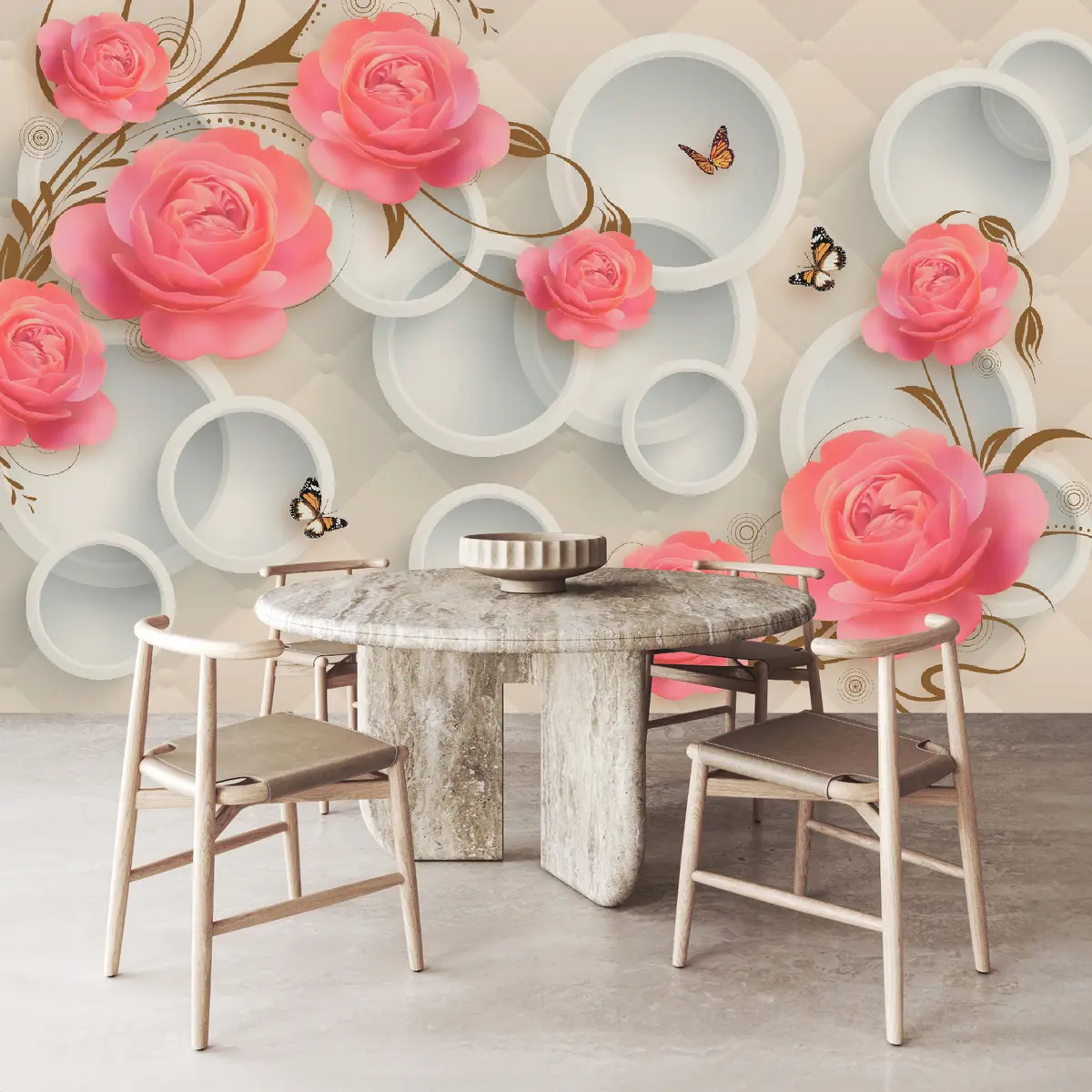 murales de pared Rosas rosadas y rizos u22883