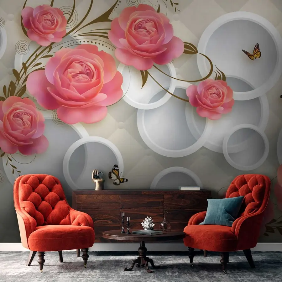 murales de pared Rosas rosadas y rizos u22883
