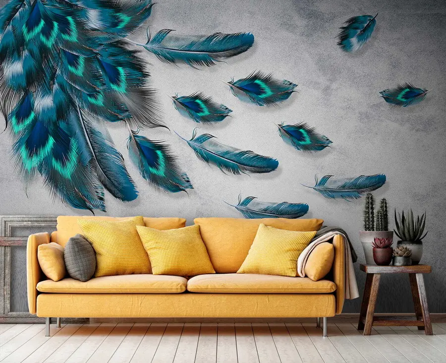 murales de pared Plumas de pavo real en el fondo de la pared de hormigón u29836