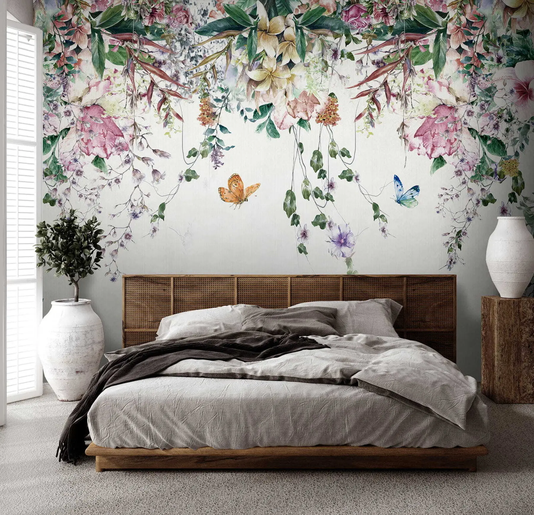 murales de pared Flores y mariposas exóticas u30601