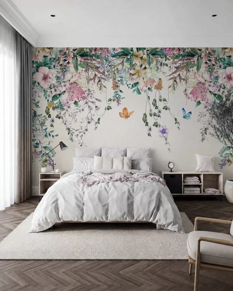 murales de pared Flores y mariposas exóticas u30601