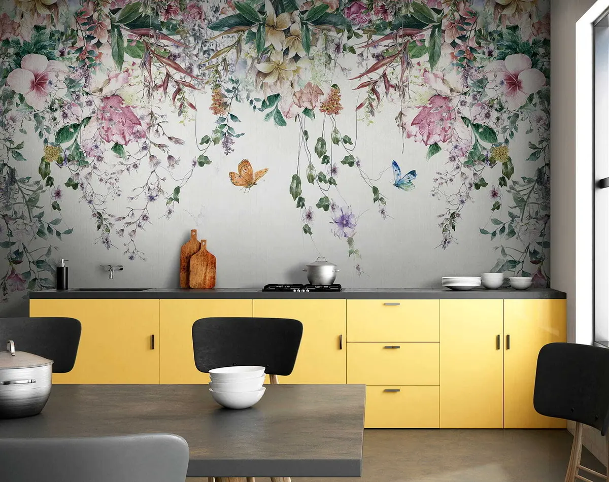 murales de pared Flores y mariposas exóticas u30601