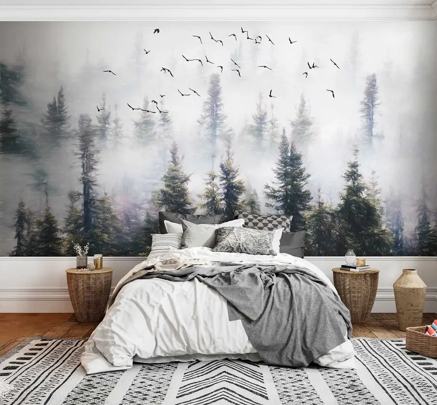 murales de pared Bosque de niebla y pájaros u32237