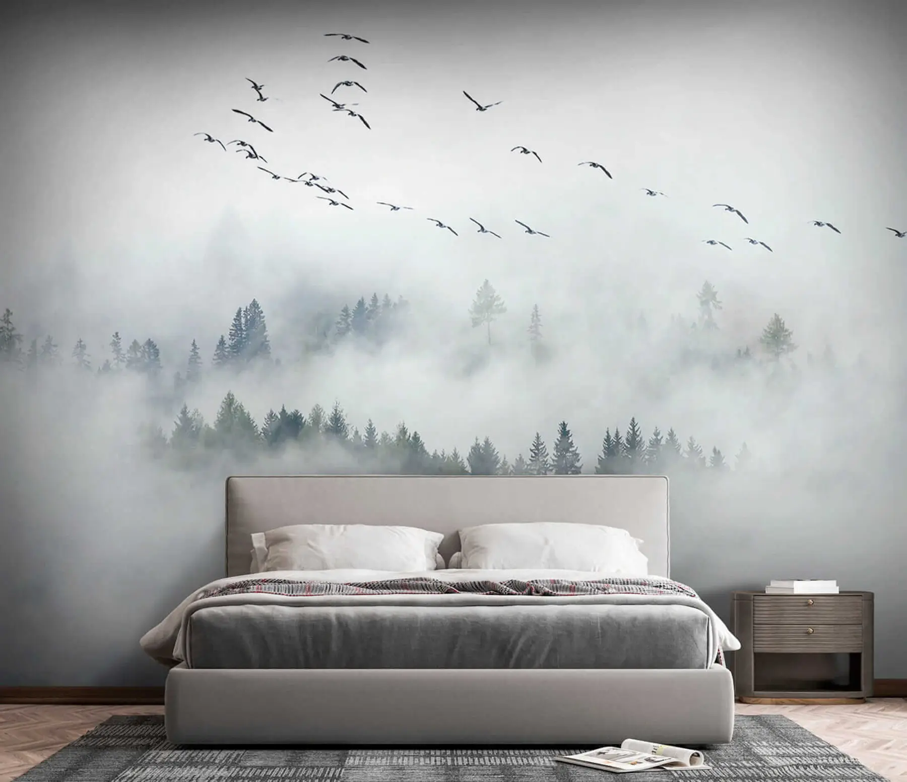 murales de pared Bosque de niebla y pájaros u32480