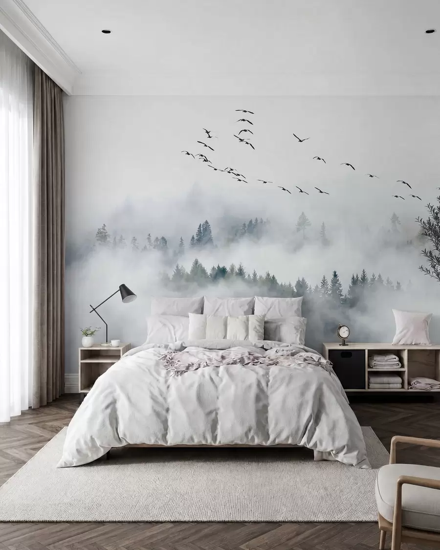 murales de pared Bosque de niebla y pájaros u32480