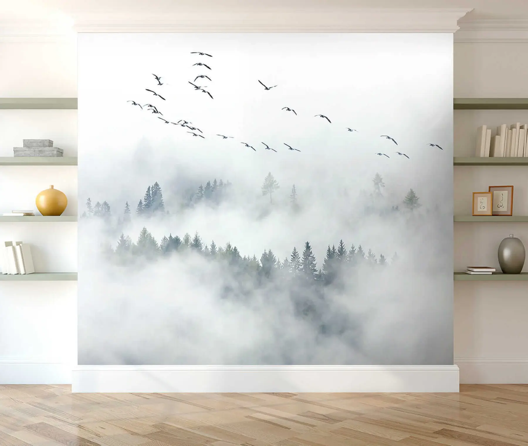 murales de pared Bosque de niebla y pájaros u32480