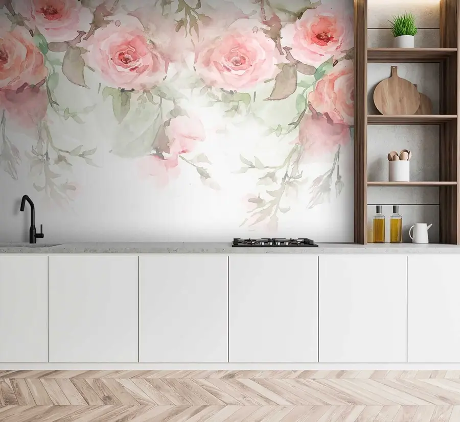 murales de pared Rosas rosas de acuarela u34659