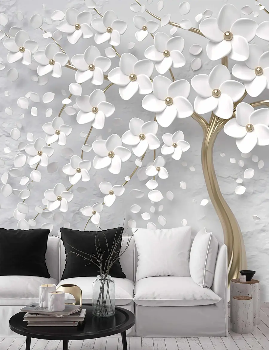 murales de pared Árbol de pétalos blancos u37065