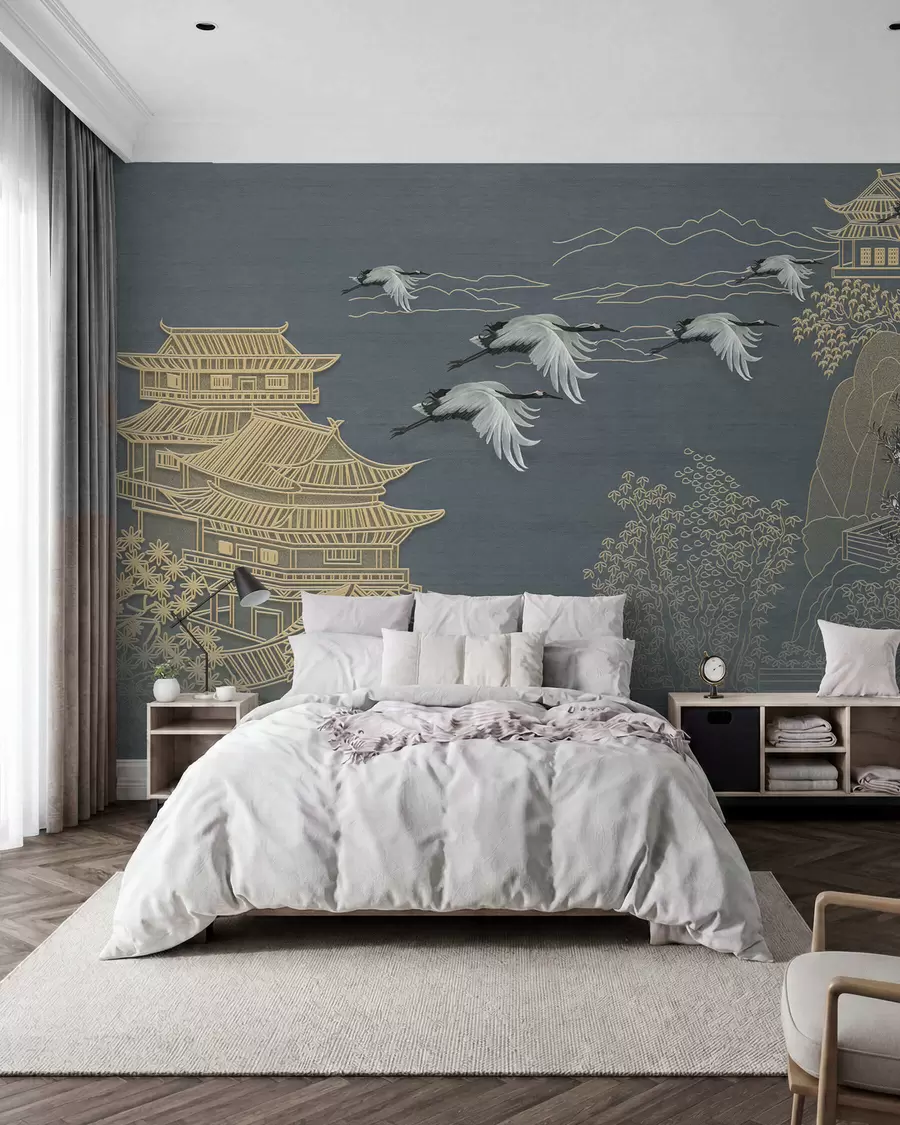 murales de pared Grullas y pagodas u38720
