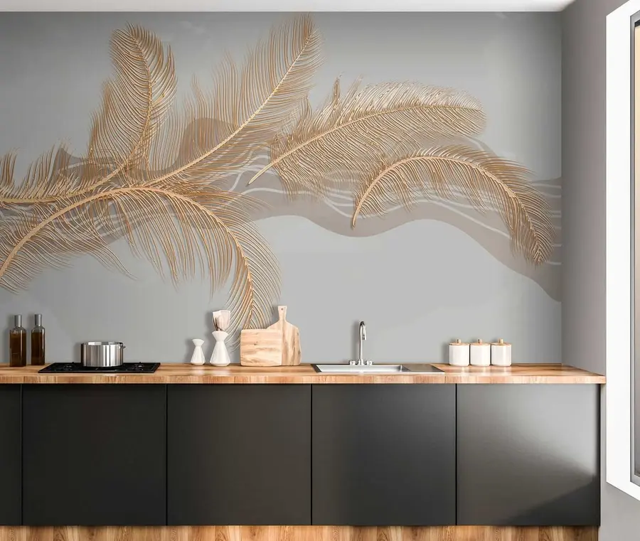 murales de pared Grandes plumas frágiles sobre fondo gris u40388