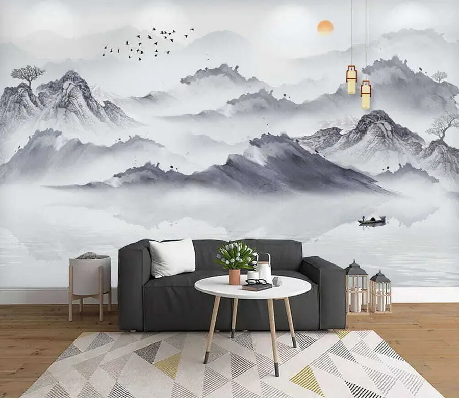 murales de pared Montañas en estilo japonés. dibujo a tinta u44010