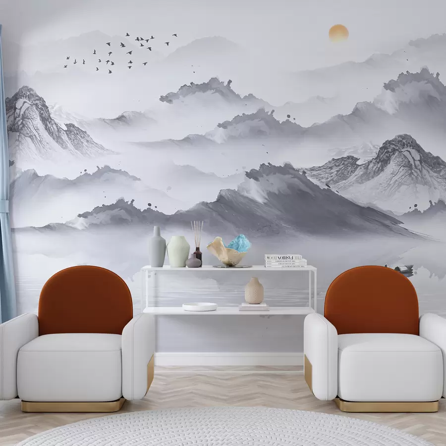 murales de pared Montañas en estilo japonés. dibujo a tinta u44010