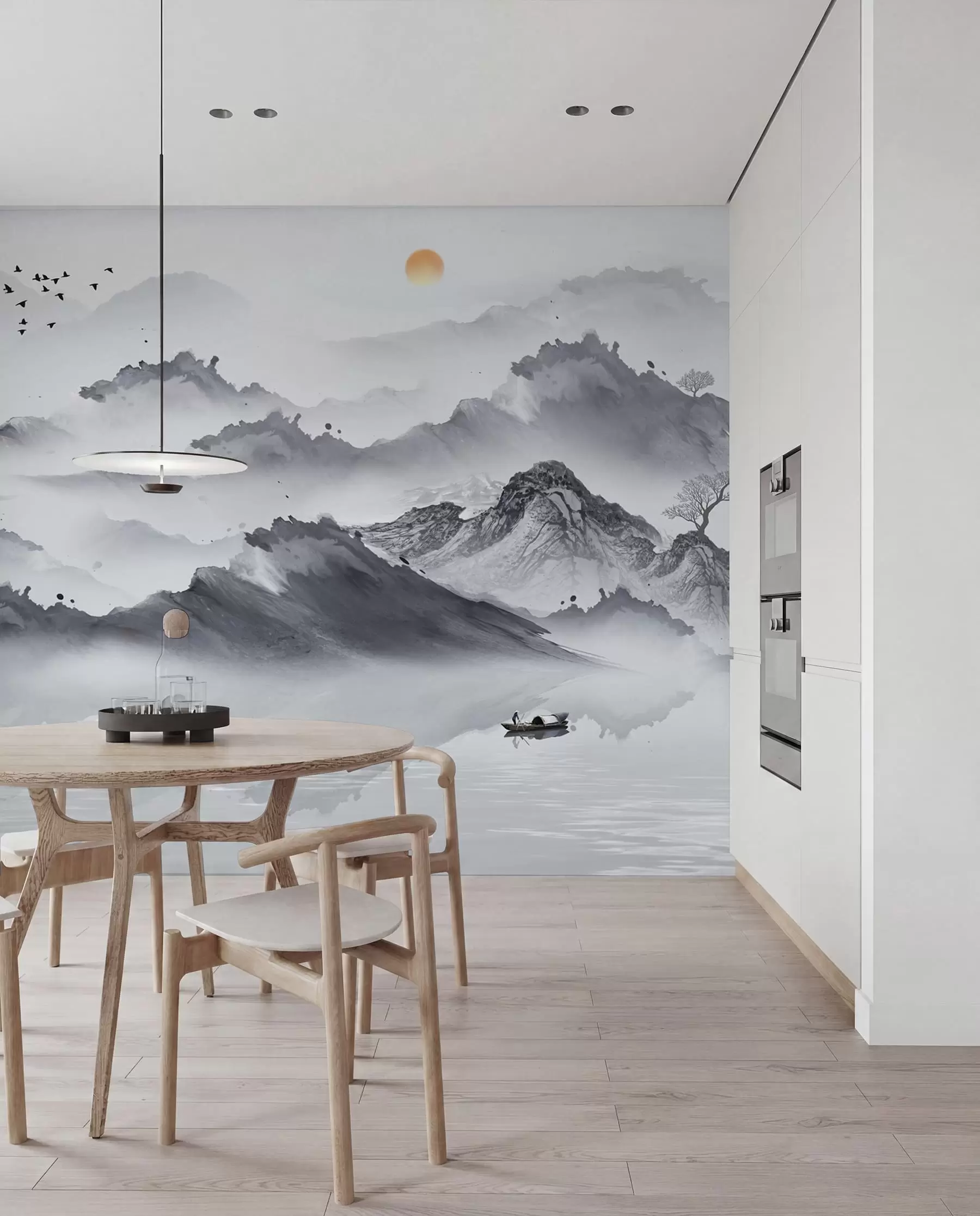 murales de pared Montañas en estilo japonés. dibujo a tinta u44010