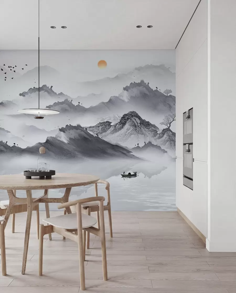 murales de pared Montañas en estilo japonés. dibujo a tinta u44010