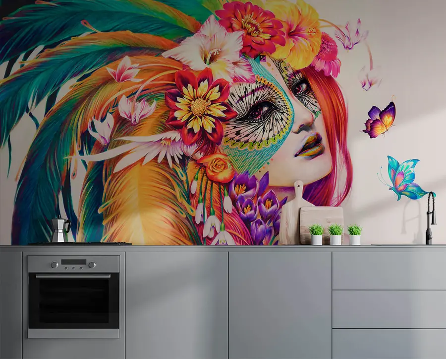 murales de pared Niña con plumas y flores u46277