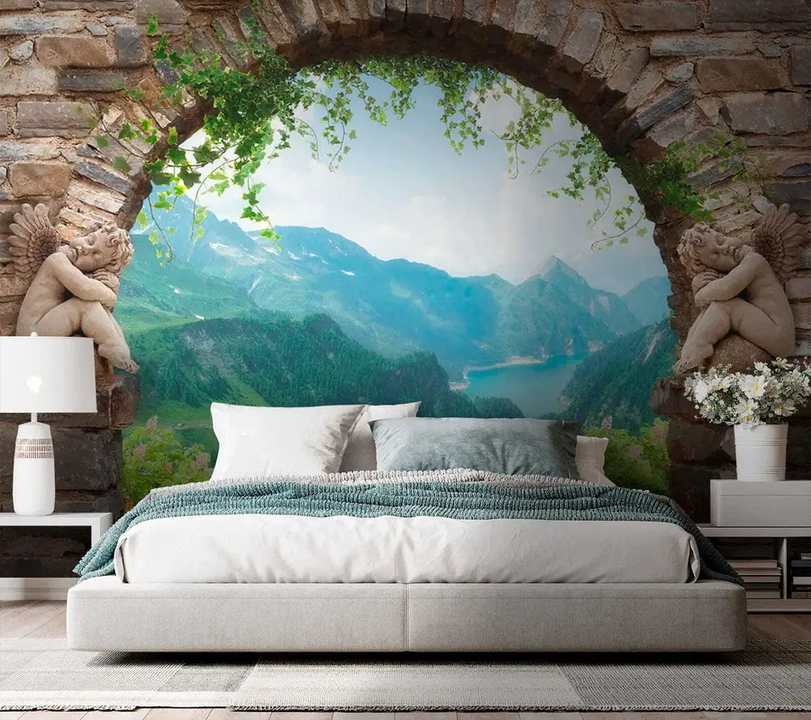 murales de pared Arco con vista a las montañas u52506