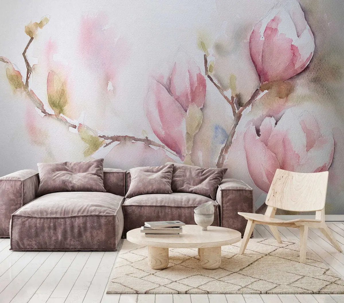 murales de pared Floración de magnolias, pintura de acuarela. u53757
