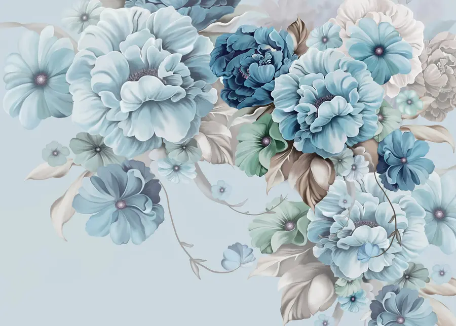murales de pared Delicadas flores azules u59900