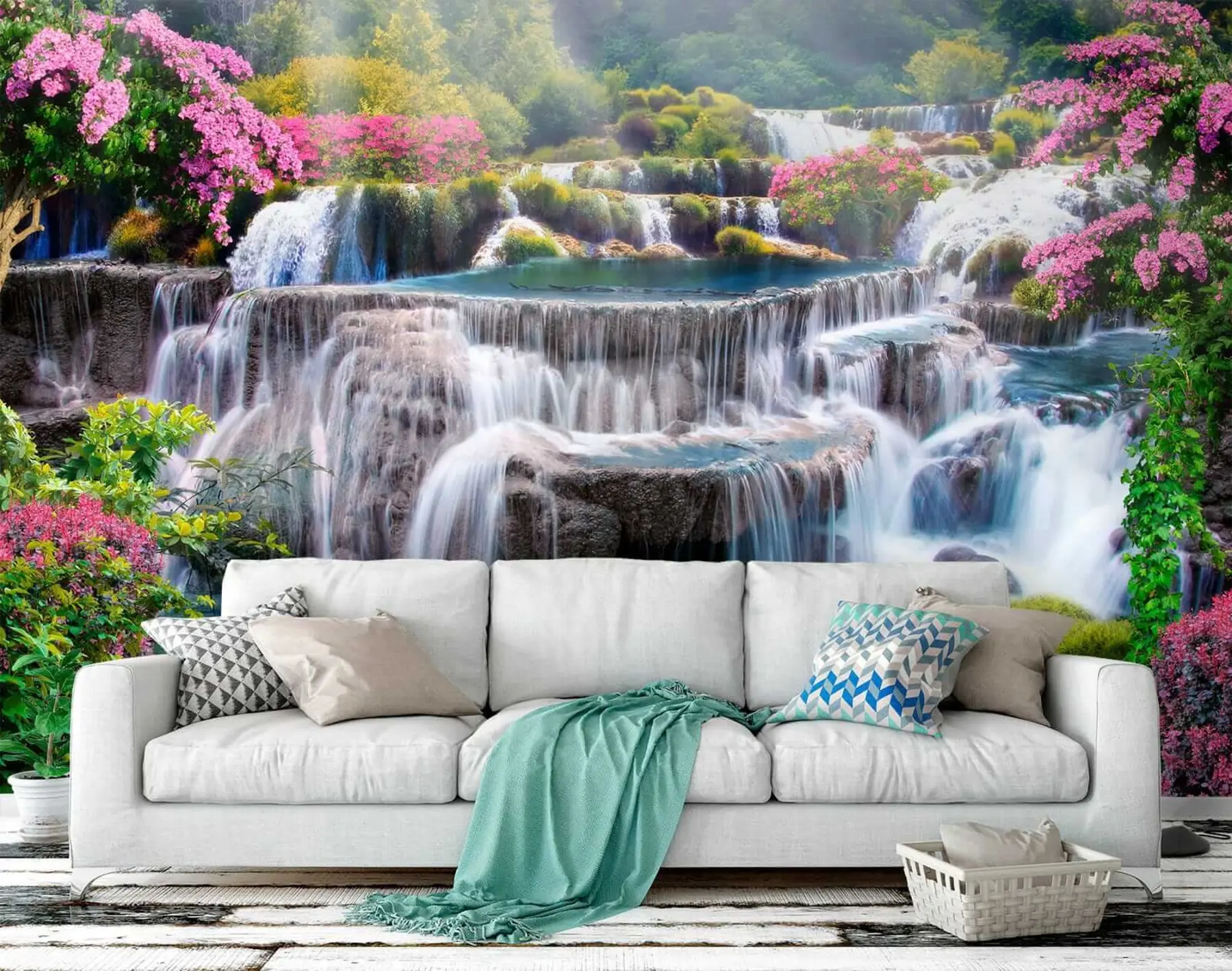 murales de pared Cascada y árboles en flor u60065
