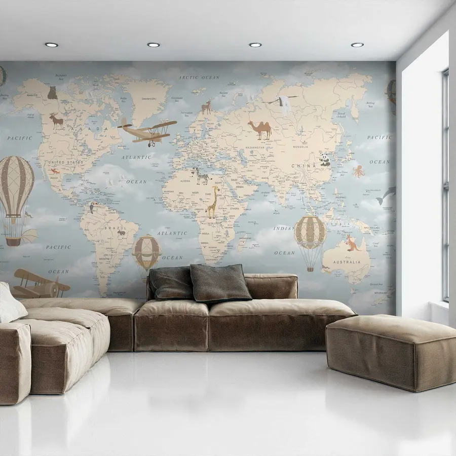 murales de pared Mapa infantil del mundo con aviones u60135