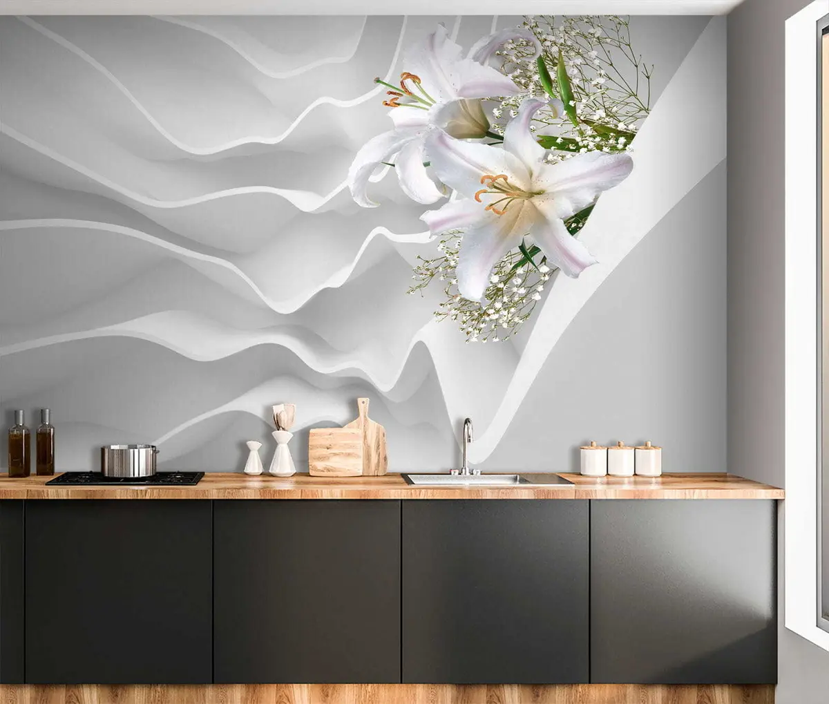 murales de pared Lirios y pared texturizada u60451