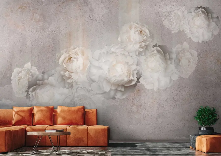 murales de pared Flores vintage sobre un fondo gris u61610