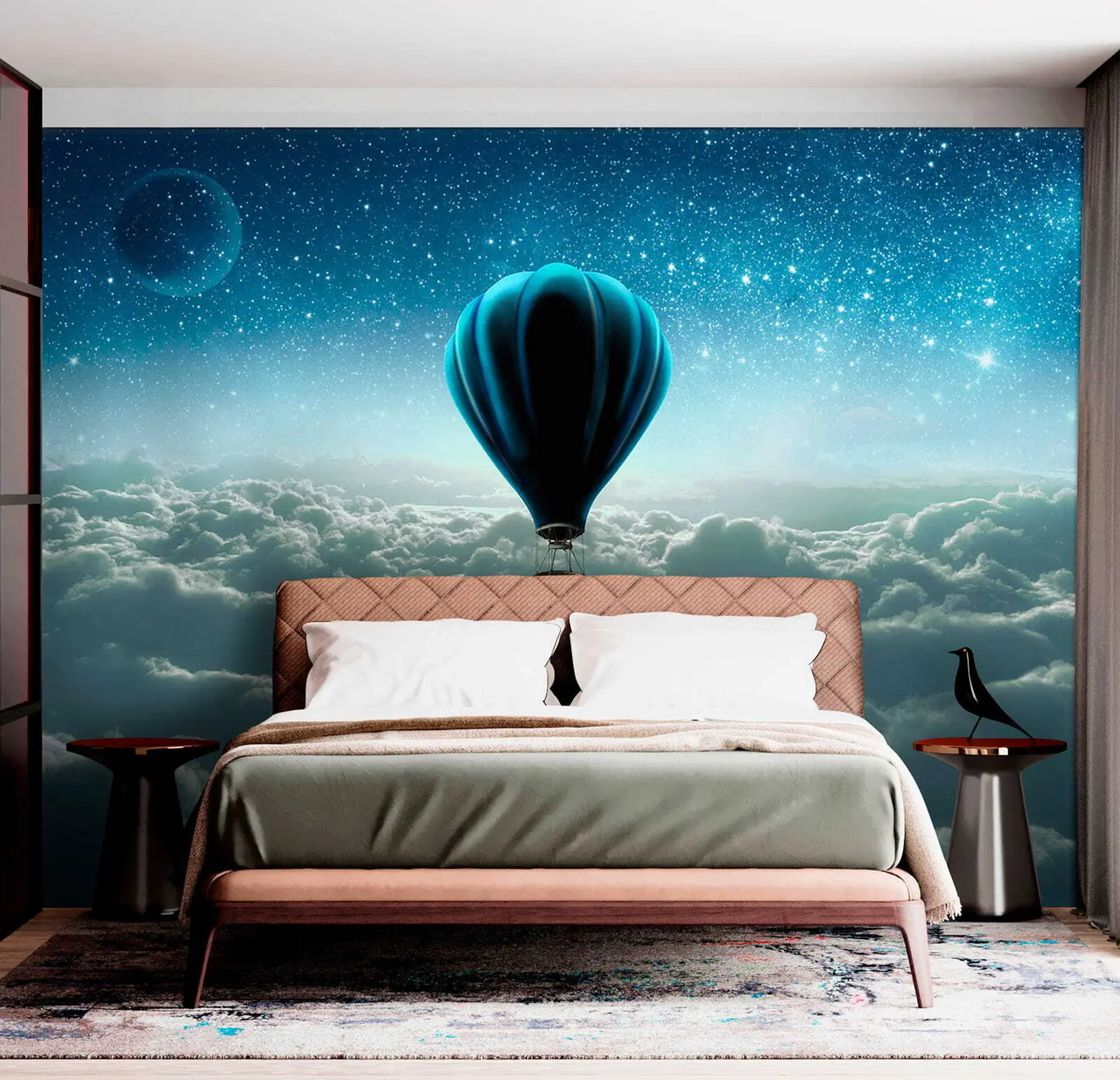 murales de pared Globo de aire caliente en el fondo del cielo nocturno u70538